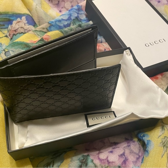New Gucci Guccissima Leather Bifold Wallet With Coin pocket Black - Picture 3 of 7